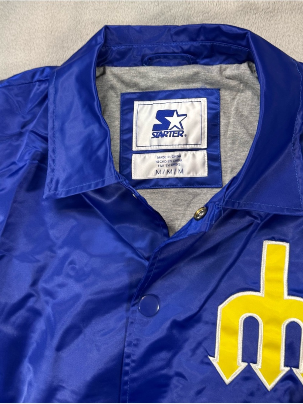 NWT Starter Seattle Mariners Satin Jacket Retro Trident Spellout Blue Size M MLB - Picture 2 of 5